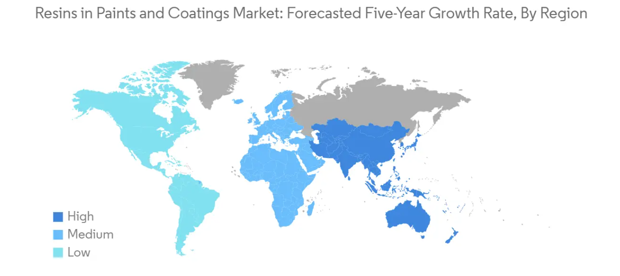 Market Analysis of Resins in Paints and Coatings Market: Forecasted Growth Rate by Region